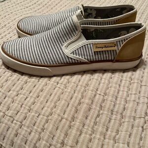 Tommy Bahama Striped Blue and Tan Slip-On Sneakers